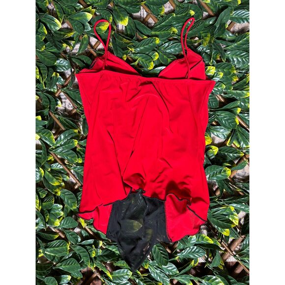 Vintage Y2K Red and Black Lace Spaghetti Straps Top Size Large - Picture 2 of 6